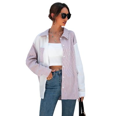 China 2022 spring/summer/autumn breathable new products fashion temperament casual work quilting women's blouses striped shirts for sale