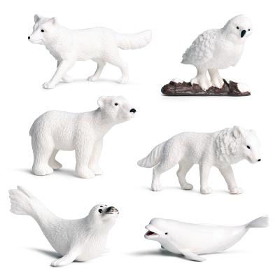 China polar bear Snowy Owl Wolf Action Figures Miniature Arctic Penguins Toy 6PCS PVC Animal Model Toy Oenux Wholesale 6pcs Mini Arctic Animals Solid PVC Action Figures Collection for sale