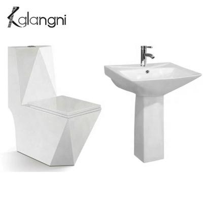 China Double-Flow High Quality Pearl White Color Ceramic Toilet Basin Bathroom Toilet Basin Set for sale