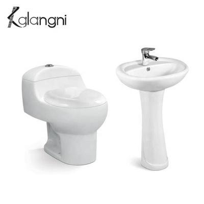 China Bathroom Sanitary Ceramic Tornado Sink Pedestal Double-Flow South America Siphonic Ware One Piece Toilet for sale