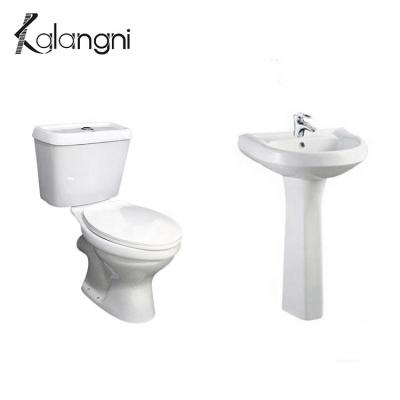 China African Bathroom Solution Double-Flow Low Price Two Piece Toilet and Pedestal Wash Basin Parma Complete Set for sale