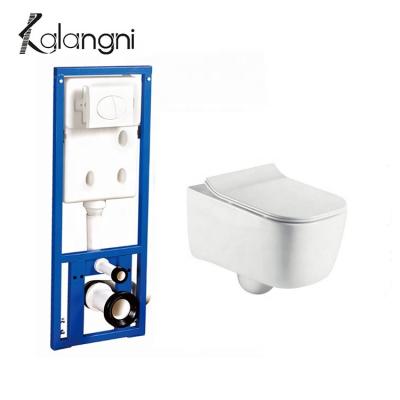 China Saudi ArabiaToilet Water Saving Double-Flow System WC Toilet Bowl Hidden Flush Ceramic Wall Hung Toilet Cistern for sale