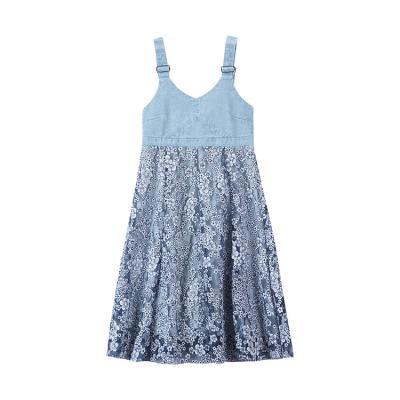 China Breathable Fashion High Quality Sexy Denim Top With Lace Women Slip Denim Skirts for sale