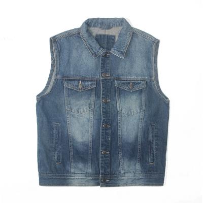 China Breathable denim vest for men fashion blue mens wholesale streetwear low price mid color denim sleeveless vest for sale