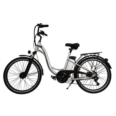 China Ebike 36V 10Ah 250W Hybrid Silver Color Aluminum Alloy Aluminum Alloy/Carbon Steel Frame Pedal Assist 26 Inch City Electric Bicycle Bike for sale