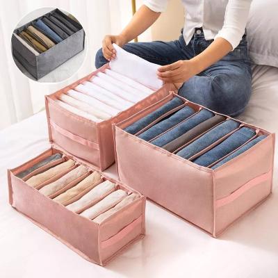 China Foldable Home Living Room Storage and Organization 7 Cell T-shirt Jeans Organizer Washed with Handle Wardrobe Drawer Clothes Storage Box for sale