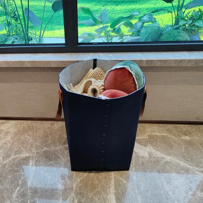 China Custom Large Capacity Felt Simple Home Basket Stocked Manufacturers Bag Storage Basket Handle Storage Basket for sale