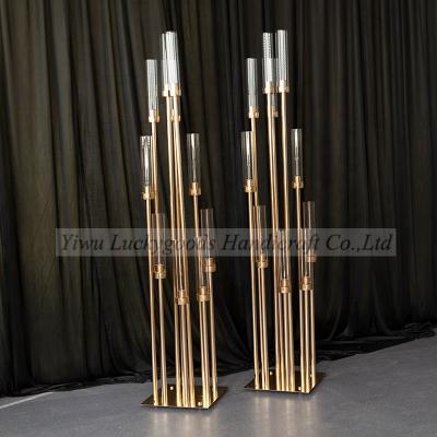 China Artistic Modern Wedding Hall Centerpiece Candlesticks 10heads 9heads Gold Sconce Tall Light For Wedding Events for sale