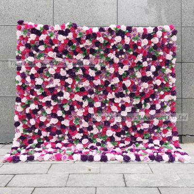 China Wholesale LFB572 High Quality Wedding Silk Rose Flower Roll Up Flower Wall For Wedding Decoration for sale