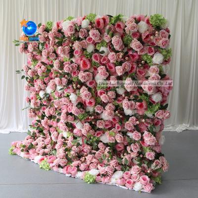 China decorative flowers & Braids LFB1581 Luxury High Quality Hot Selling Roll Up Fabric Flower Back Wall For Wedding Backdrop Decoration for sale