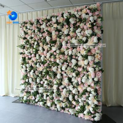 China Fabric Wall Flower Decoration LFB1494 Luckygoods Wedding Decoration 3D Backdrop Wrap Silk Flower Wall for sale