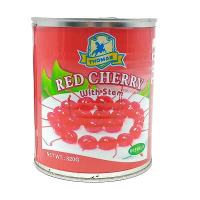 China 820g Thomas Brand Canned Canned Stem Cherry High Quality Natural Red Cherry for sale