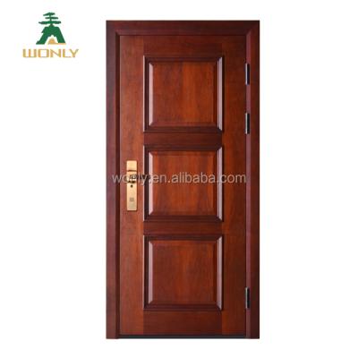 China Nigera armored market popular anti-theft luxury design security door wood veneer solid wood iron door for sale