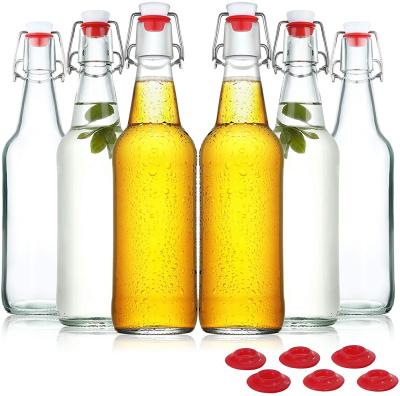 China Food Glass Beer Bottles With Easy Wire Swing Cap And Silicone Airtight Seal 16 Ounce for sale