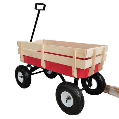 China Steel Standard Lawn Traction Garden Cart Wooden Trolley TP1801 for sale