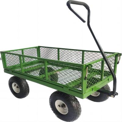 China Heavy Duty Four Wheel Steel Metal Mesh Garden Cart Wheelbarrow for sale