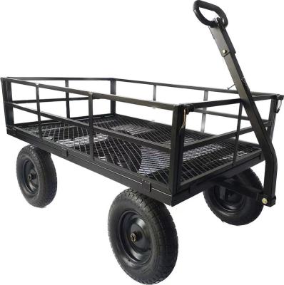 China Heavy Duty Four Wheel Steel Metal Mesh Wheel Wheel Barrow Garden Cart Tool Cart for sale