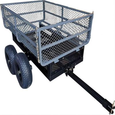 China Heavy Duty Steel Two Wheel Metal Mesh Garden Wagon Large Trailer Cart for sale