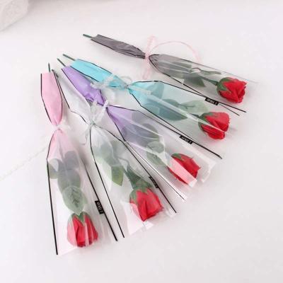 China Fashion Gradient Triangle Bag Carnation Transparent Opp Paper Flowers Waterproof Cellophane Cellophane for sale