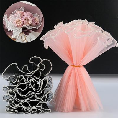 China Wholesale Best Waterproof Florist Wrapping Material Lace Pearl Spray Bouquet Mesh Flower Wrapping Paper Yarn for sale