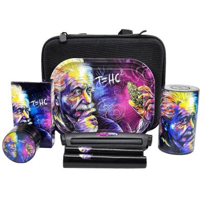 China Grinding Tobacco Wholesales Metal Pipe Tobacco Led Rolling Tray With Grinder Set Glowing Smoking Tray for sale