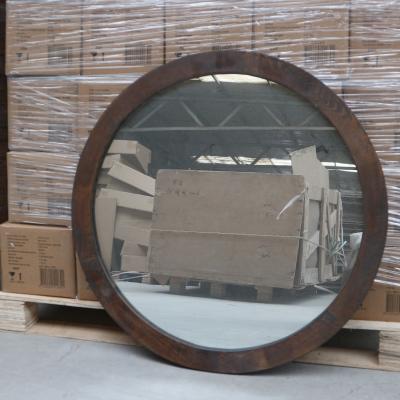 China MDF modern wholesale natural wood round frame mirror frame factory North America style wall mirror certificate decor dark brown Dia.40-100 for sale