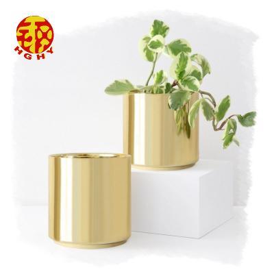 China Modern Planter Vase Flower Pots Table Top Tabletop Custom Size Mounted Gold Metal Vase Planter Pot for sale