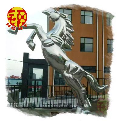 China Large industrial luxury plaza stainless steel mash horse sculpture city building entrance sign metal working decor for sale