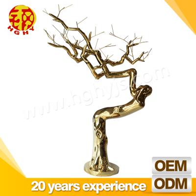 China 2018 China new product crave gold mirror surface stainless steel artistic tree sculpture for sale