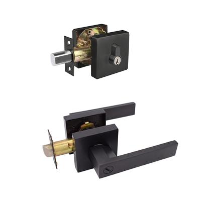 China Suitable For Entry Factory OEM Bedroom Door Latch Set Black Deadbolt And Lever Set Combination Door Lock With Key for sale