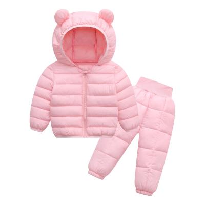 China Solid Color Casual Kids Fashion Warm Winter Down Jackets 2 Piece Set Coat Pants Boys Girl Dress Sets for sale