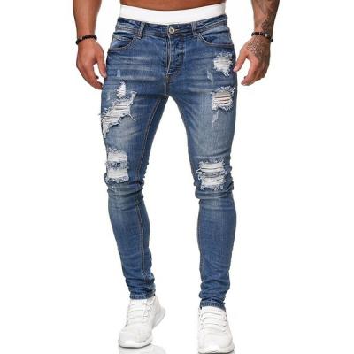 China Blue Breathable Denim Pants With Pockets Fashion Casual Pants USA Original Biker Ripped Skinny Mens Jeans for sale