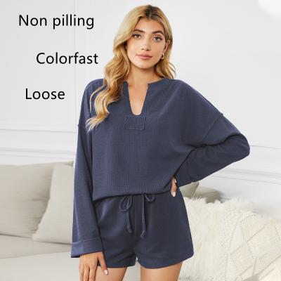 China New Fashion Designers Lounge Women's White V-neck Ladies Sleepwear QUICK DRY Tow Piece Set Pajamas Pajamas for sale