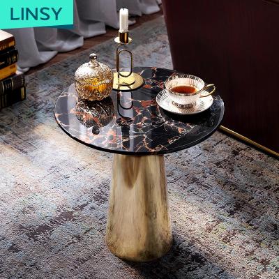 China Linsy Luxury Marble Coffee Table Durable Living Room Furniture With Steel Legs Nordic Modern Around Black Marble Top Coffee Table RBG2J for sale