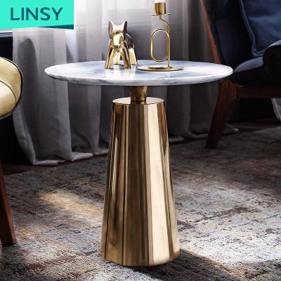 China Linsy Durable Luxury Modern Round White and Gold Round Wedding Table Nordic Minimalist Living Room Negotiation Marble Coffee Table RBG1J for sale