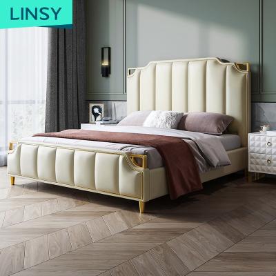 China Linsy Queen King Size Full Size Bed Frame Double Backrest Wooden Bed Rax4A Luxury Modern Bedroom Furniture for sale