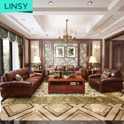 China Linsy Modular Sofa Brown Top Grain Leather Sofa Comfort And Modern American Style High Quality Living Room Sofa 2070 for sale