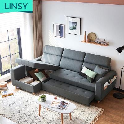 China Modern Wooden Sleeper Extended Three Seat Sofa Bed Living Room Multi-Function Folding Chair Linsy Sofa Cum Bed With Storage LS182SF2 for sale