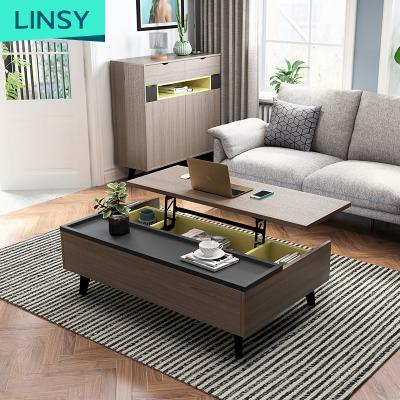 China (Other) Linsy adjustable wooden coffee table rectangle lift up coffee table multifunctional living room wooden coffee table lift LS059L1 for sale