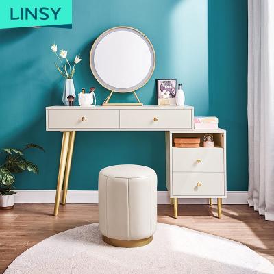 China Linsy Hollywood Adjustable Luxury Girls Pink (Size) Dressing Table Set Led Lights Makeup Vanity Wood Table With Drawers Storage JF2C-A for sale