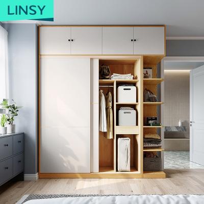 China Jc3D(Size)Linsy Modern Wooden Wardrobe Organizer Bedroom Furniture White Fabric Sliding Door Cabinet Nordic Adjustable Storage Corner for sale