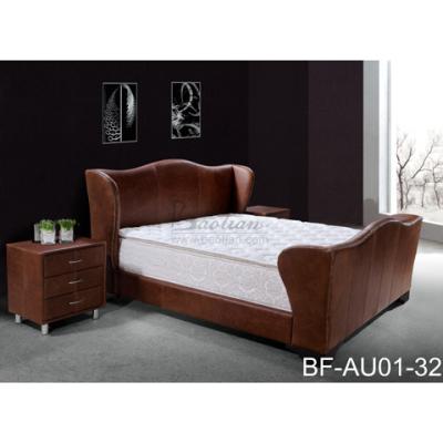 China Antique Royal Bed With Bed Stands Brown Leather Bedroom Furniture Vintage Style Bed Sets With Bed Stand for sale