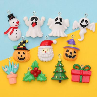 China TRENDY Christmas Halloween Series Resin Charms For Earring Necklace Key Chain Jewelry Making Kawaii Resin Tree Ghost Snowman for sale