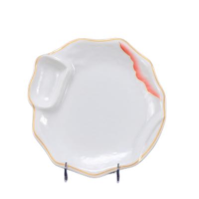 China Stocked 100% food grade melamine unique plate with a grid gold rim plate dishwasher save for sale