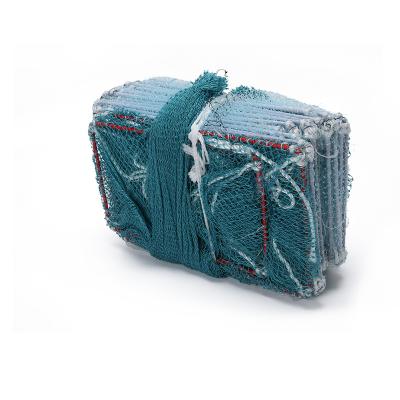 China Hot Selling Sea PE Fishing Net Folding Crayfish Traps Long With Stainless Iron Frame 22cm*35cm*26knots (270ply) for sale