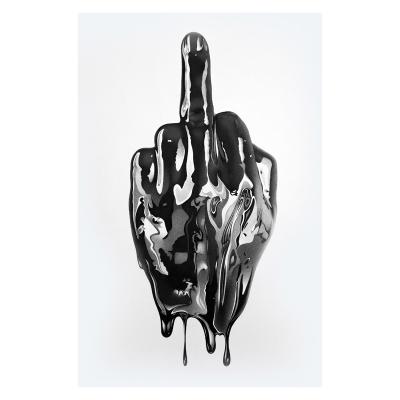 China Modern Abstract Statue Canvas Middle Finger Gold Metal Painting Posters And Print Modern Wall Art Picture for sale