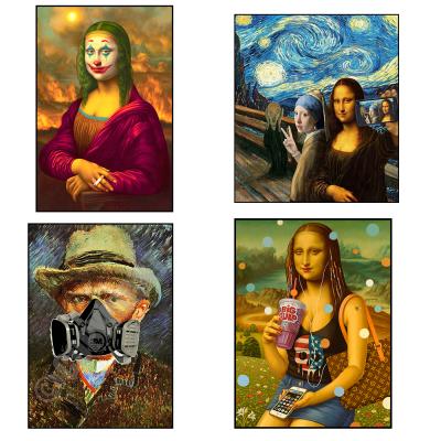 China Modern Funny Famous Wearing Pearl Earrings Art Painting Mona Lisa Girl Canvas Painting Modern Living Decor for sale