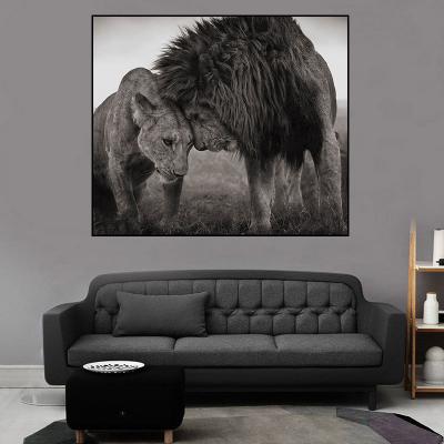 China Modern Black Animals Lion Head To Lead Wall Art Pictures Painting On Canvas for sale