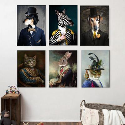 China Modern Modern Canvas Print Painting Nordic Black White Animal Dog Cat Posters Wall Art Cartoon Modular Picture For Living Room Bedroom for sale