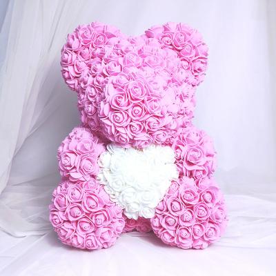 China Best Selling PE Foam Rose Bear In Gift Box 25cm Flower Rose Teddy Bear For Valentine's Day for sale